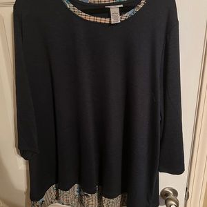 Soft Navy material with accent on bottom and around neck. NWOT